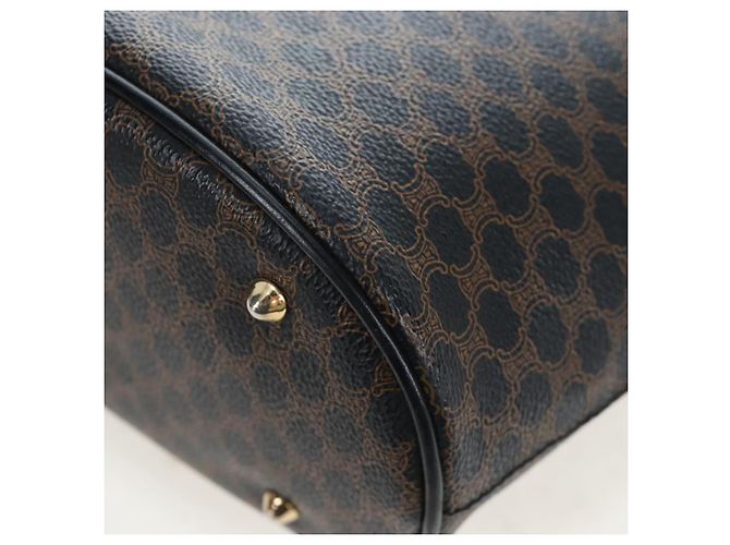 Céline Borsa CELINE Macadam Canvas PVC Pelle Nera Oro Auth 191813V Nero D'oro - vista 11