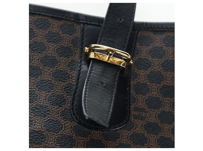 Céline Borsa CELINE Macadam Canvas PVC Pelle Nera Oro Auth 191813V Nero D'oro - vista 14