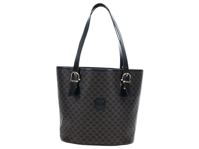 Céline Borsa CELINE Macadam Canvas PVC Pelle Nera Oro Auth 191813V Nero D'oro - vista 2