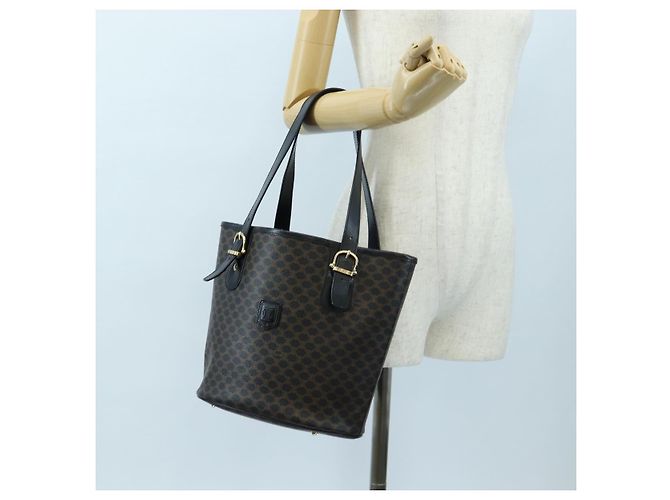 Céline Borsa CELINE Macadam Canvas PVC Pelle Nera Oro Auth 191813V Nero D'oro - vista 24