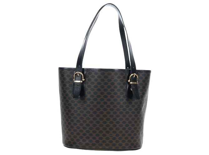Céline Borsa CELINE Macadam Canvas PVC Pelle Nera Oro Auth 191813V Nero D'oro - vista 3