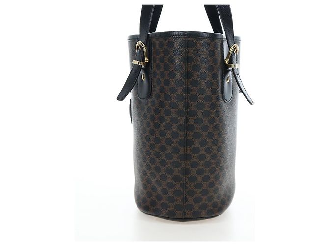 Céline Borsa CELINE Macadam Canvas PVC Pelle Nera Oro Auth 191813V Nero D'oro - vista 4