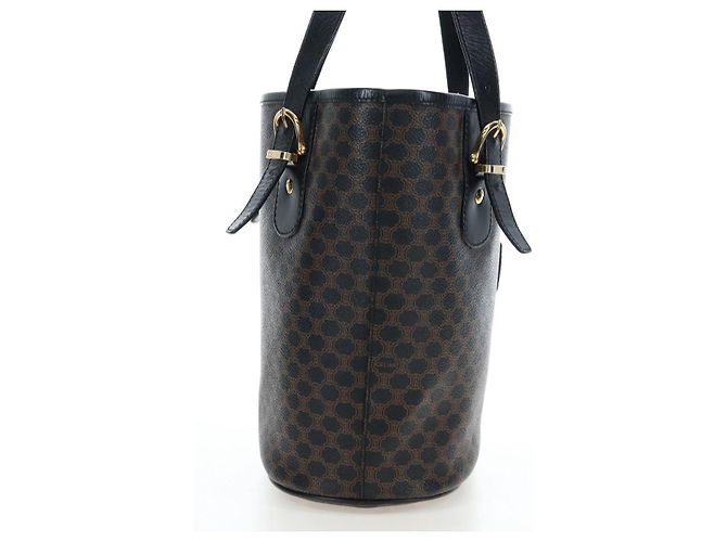 Céline Borsa CELINE Macadam Canvas PVC Pelle Nera Oro Auth 191813V Nero D'oro - vista 5