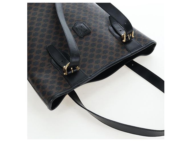 Céline Borsa CELINE Macadam Canvas PVC Pelle Nera Oro Auth 191813V Nero D'oro - vista 6
