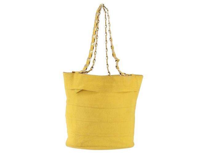 Borsa a tracolla con catena Salvatore Ferragamo in tela Giallo Oro Auth bs36309 - vista 2