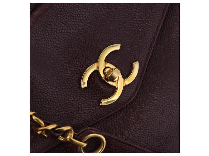 Borsa Tote Chanel Chain in Pelle Caviar Bordeaux Oro CC Auth 193083A D'oro Bordò - vista 17