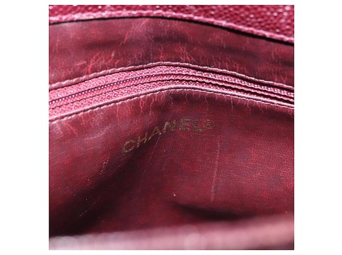 Borsa Tote Chanel Chain in Pelle Caviar Bordeaux Oro CC Auth 193083A D'oro Bordò - vista 18