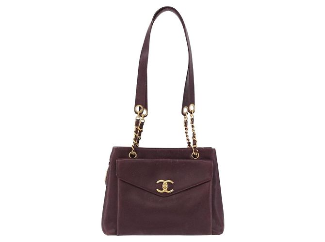 Borsa Tote Chanel Chain in Pelle Caviar Bordeaux Oro CC Auth 193083A D'oro Bordò - vista 2