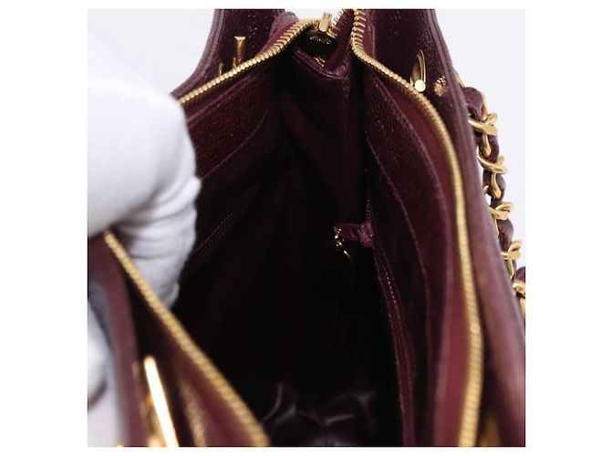 Borsa Tote Chanel Chain in Pelle Caviar Bordeaux Oro CC Auth 193083A D'oro Bordò - vista 20