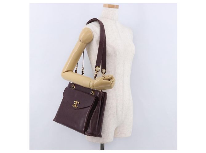 Borsa Tote Chanel Chain in Pelle Caviar Bordeaux Oro CC Auth 193083A D'oro Bordò - vista 29