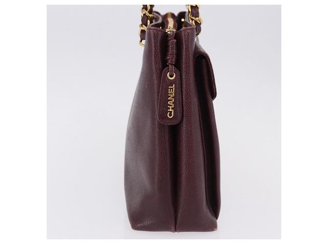 Borsa Tote Chanel Chain in Pelle Caviar Bordeaux Oro CC Auth 193083A D'oro Bordò - vista 6