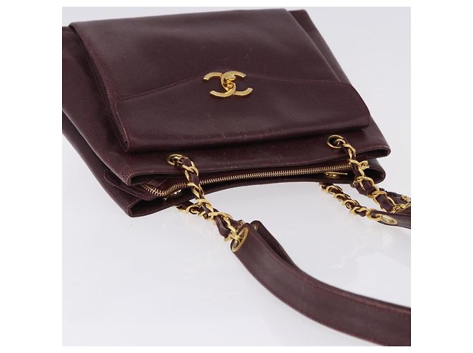 Borsa Tote Chanel Chain in Pelle Caviar Bordeaux Oro CC Auth 193083A D'oro Bordò - vista 7