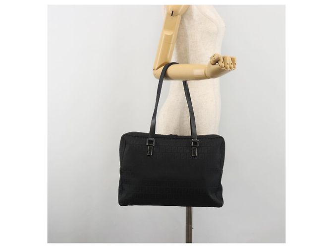 Borsa a mano FENDI Zucchino Canvas Nera Argento 8BH031 Auth ki6737 Nero - vista 23