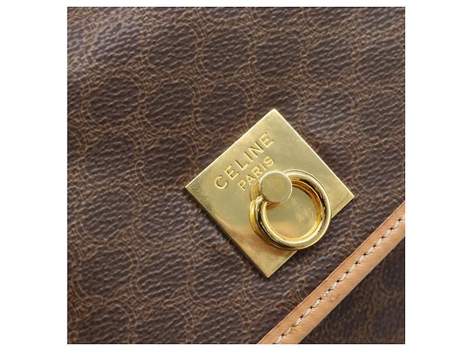 Céline Zaino CELINE Macadam in PVC e pelle marrone con dettagli dorati Auth 192796A - vista 16