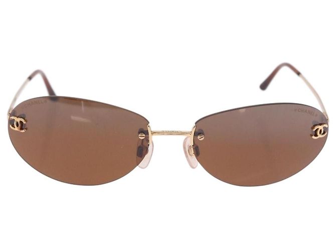 Gafas de Sol CHANEL Metal Marrón Tono Oro CC Auth yk20670M Castaño - vista 2