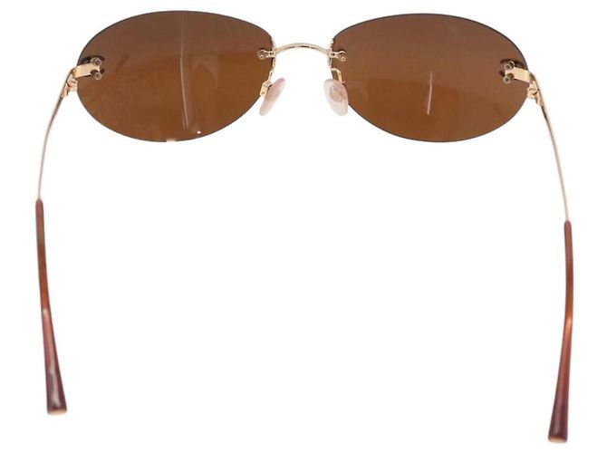 Gafas de Sol CHANEL Metal Marrón Tono Oro CC Auth yk20670M Castaño - vista 3