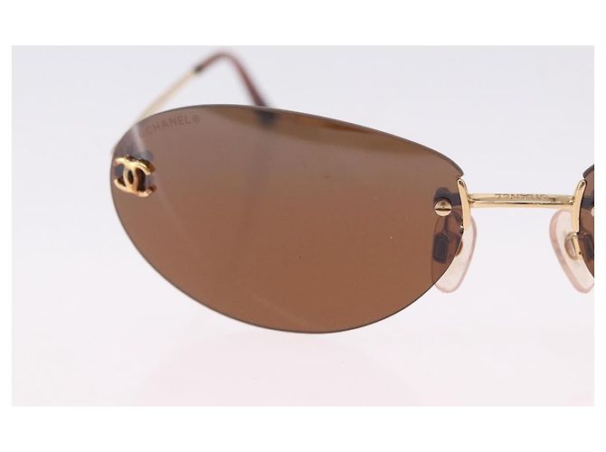 Gafas de Sol CHANEL Metal Marrón Tono Oro CC Auth yk20670M Castaño - vista 4