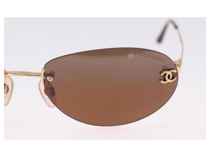 Gafas de Sol CHANEL Metal Marrón Tono Oro CC Auth yk20670M Castaño - vista 5
