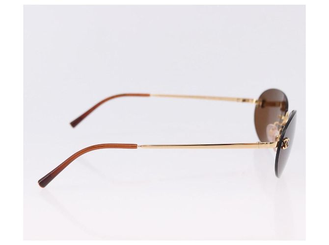 Gafas de Sol CHANEL Metal Marrón Tono Oro CC Auth yk20670M Castaño - vista 6