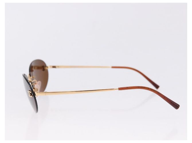 Gafas de Sol CHANEL Metal Marrón Tono Oro CC Auth yk20670M Castaño - vista 7