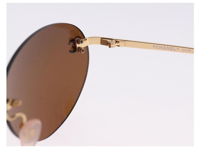 Gafas de Sol CHANEL Metal Marrón Tono Oro CC Auth yk20670M Castaño - vista 8