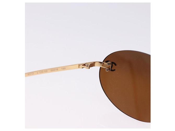 Gafas de Sol CHANEL Metal Marrón Tono Oro CC Auth yk20670M Castaño - vista 9