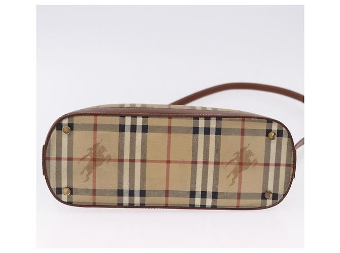 Borsa BURBERRY Nova Check in PVC e pelle 2way Beige Oro Auth ka5442V - vista 11