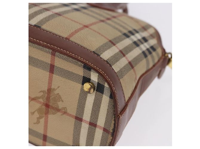 Borsa BURBERRY Nova Check in PVC e pelle 2way Beige Oro Auth ka5442V - vista 13
