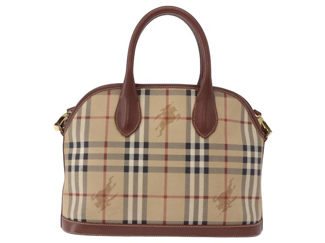 Borsa BURBERRY Nova Check in PVC e pelle 2way Beige Oro Auth ka5442V - vista 2