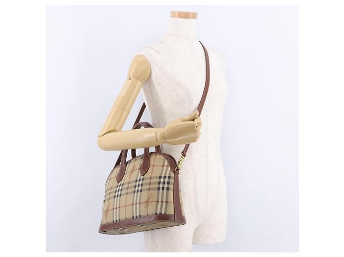 Borsa BURBERRY Nova Check in PVC e pelle 2way Beige Oro Auth ka5442V - vista 23
