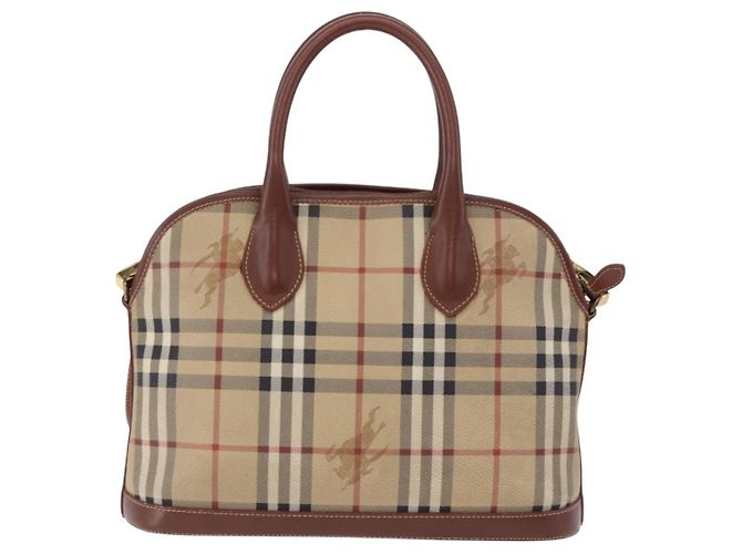 Borsa BURBERRY Nova Check in PVC e pelle 2way Beige Oro Auth ka5442V - vista 3