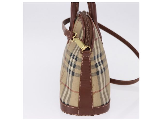 Borsa BURBERRY Nova Check in PVC e pelle 2way Beige Oro Auth ka5442V - vista 4