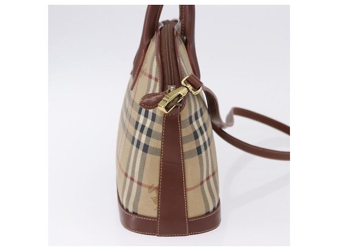 Borsa BURBERRY Nova Check in PVC e pelle 2way Beige Oro Auth ka5442V - vista 5