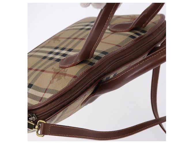 Borsa BURBERRY Nova Check in PVC e pelle 2way Beige Oro Auth ka5442V - vista 6