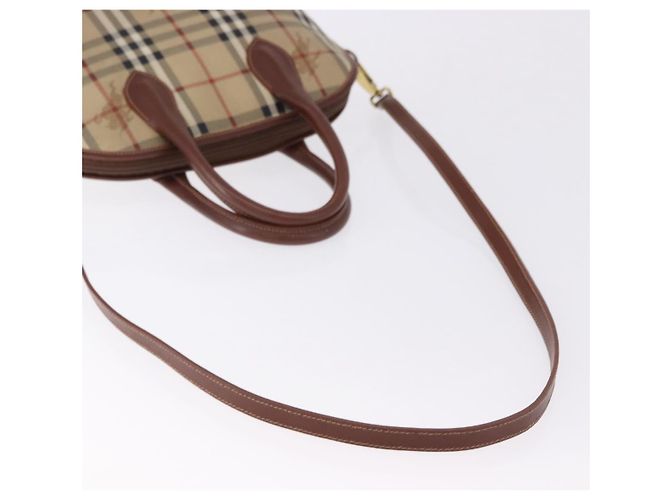 Borsa BURBERRY Nova Check in PVC e pelle 2way Beige Oro Auth ka5442V - vista 9