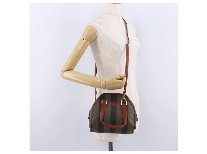 Pequin Borsa FENDI Pecan in PVC e pelle 2 modi Nero Marrone Auth ka5337A - vista 24