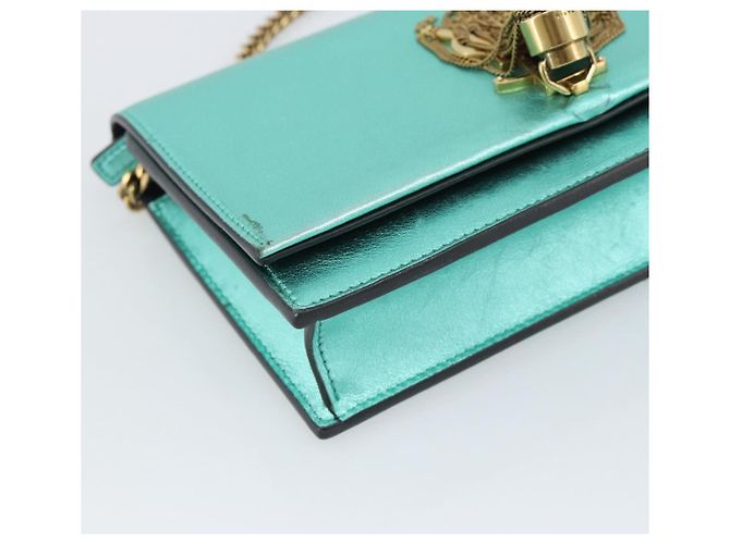 Portafoglio a tracolla con catena SAINT LAURENT in pelle verde e toni dorati 452159 Auth ka5455V - vista 11