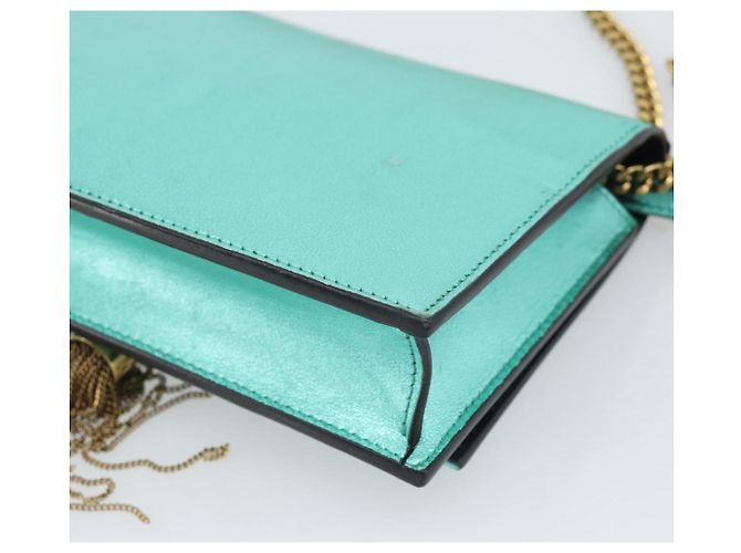Portafoglio a tracolla con catena SAINT LAURENT in pelle verde e toni dorati 452159 Auth ka5455V - vista 12