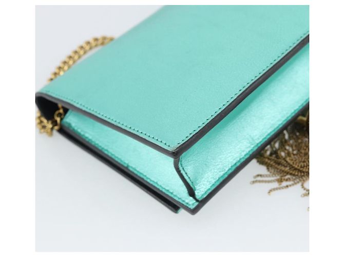 Portafoglio a tracolla con catena SAINT LAURENT in pelle verde e toni dorati 452159 Auth ka5455V - vista 13
