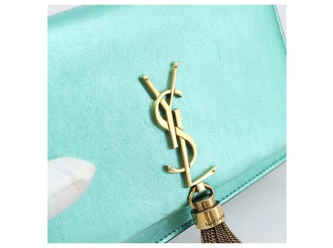 Portafoglio a tracolla con catena SAINT LAURENT in pelle verde e toni dorati 452159 Auth ka5455V - vista 15