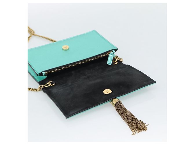 Portafoglio a tracolla con catena SAINT LAURENT in pelle verde e toni dorati 452159 Auth ka5455V - vista 16