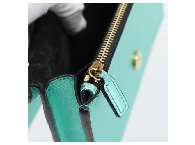 Portafoglio a tracolla con catena SAINT LAURENT in pelle verde e toni dorati 452159 Auth ka5455V - vista 21