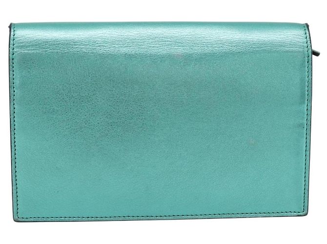Portafoglio a tracolla con catena SAINT LAURENT in pelle verde e toni dorati 452159 Auth ka5455V - vista 3