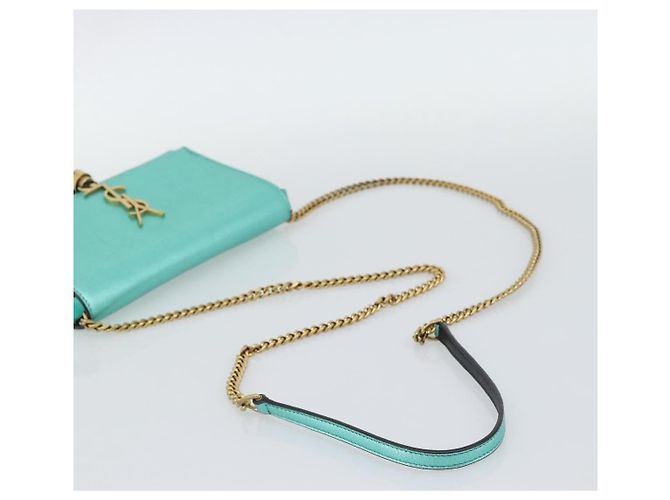 Portafoglio a tracolla con catena SAINT LAURENT in pelle verde e toni dorati 452159 Auth ka5455V - vista 7