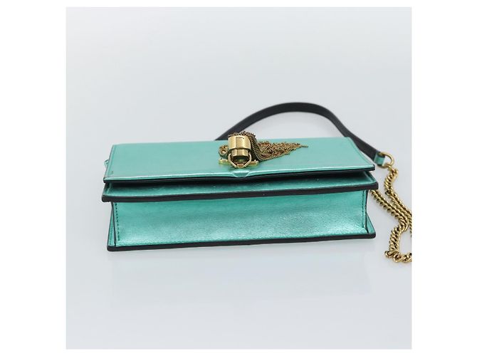 Portafoglio a tracolla con catena SAINT LAURENT in pelle verde e toni dorati 452159 Auth ka5455V - vista 9