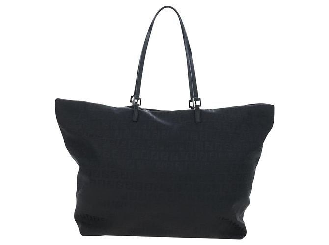 FENDI Zucchino Canvas Tote Bag Schwarz Silber Auth am12126V - Ansicht 2