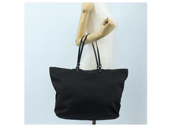 FENDI Zucchino Canvas Tote Bag Schwarz Silber Auth am12126V - Ansicht 23