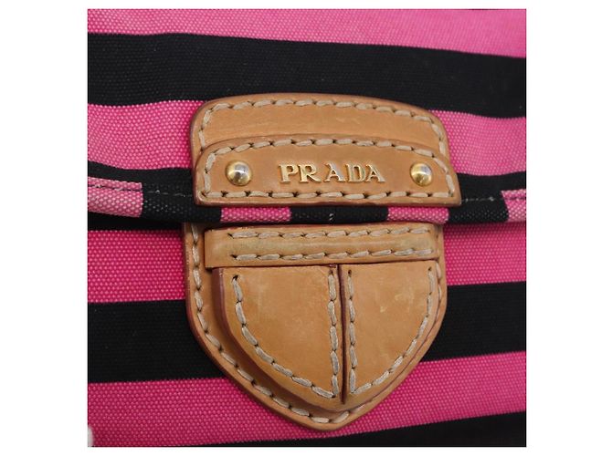 Borsa a Spalla PRADA Tela Rosa Nero Auth ka5421 - vista 16