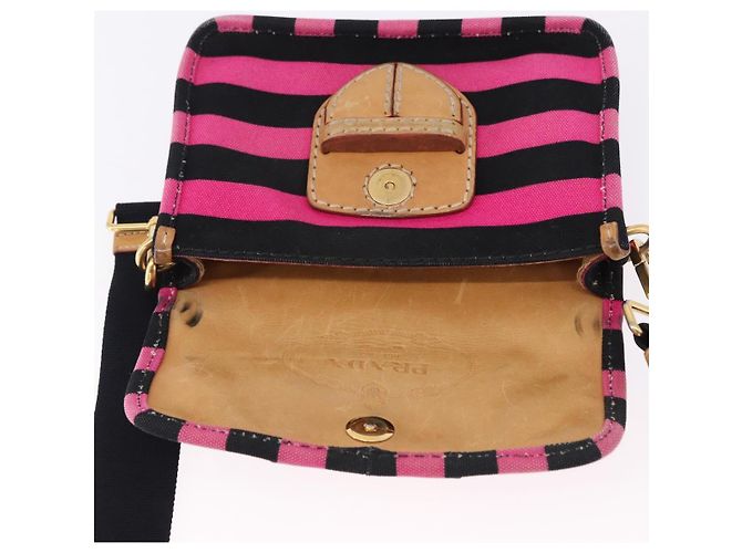 Borsa a Spalla PRADA Tela Rosa Nero Auth ka5421 - vista 17
