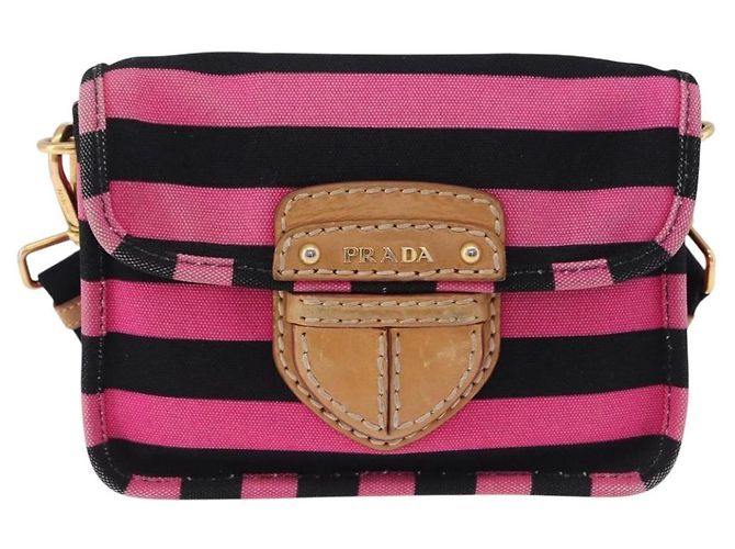 Borsa a Spalla PRADA Tela Rosa Nero Auth ka5421 - vista 2